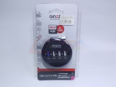 Внешний USB 2.0/3.0 HUB (разветвитель) 4-port GINZZU [GR-314UB] (1x3.0+ 3x2.0) без блока питания, черный [27574]